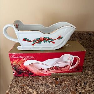 Poinsettia & Ribbons Holiday Sleigh Gravy Boat